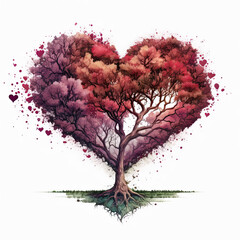 The Tree of love. Heart tree. generative ai. Symbol of love. Heart watercolor painting. Watercolor valentines day background - obrazy, fototapety, plakaty