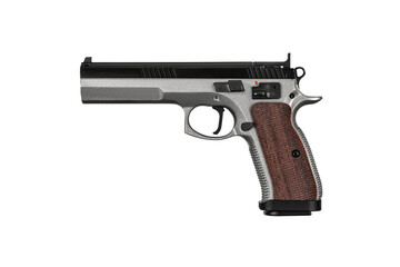 Modern semi-automatic pistol isolate on a white background. Armament for the army and police....
