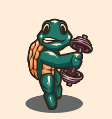 Sea Turtles doing exercise by pulling the dumbbell