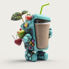 Obraz premium 3D Robot Smoothie Cocktails Futuristic Technology AI