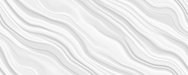 Seamless subtle white glossy soft waves transparent background texture overlay. Abstract wavy embossed marble displacement, bump or height map. Simple panoramic banner wallpaper pattern. 3D rendering.