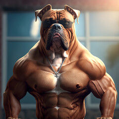 Muscular Boxer dog, strong beast. Generative AI