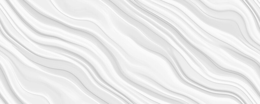 Seamless subtle white glossy soft waves transparent background texture overlay. Abstract wavy embossed marble displacement, bump or height map. Simple panoramic banner wallpaper pattern. 3D rendering.