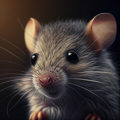 portrait of a cute gray rat close-up on a dark background. Created by AI