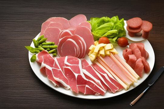 Plato de carnes fr&iacute;as y botanas (generado por inteligencia artificial)