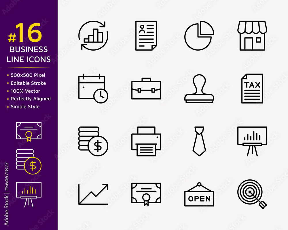 Poster set of business vector icons in line style design for website, app, ui, isolated on background. edit