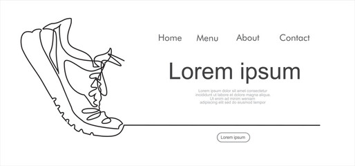 Vector illustration of sneaker. Sports shoes in a line style. Continuous one line.  Can used for logo, emblem, slide show and banner. Illustration with quote template. 