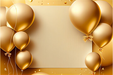 Gold birthday decor with balloons an presents ideal for celebration backgrounds, generative AI