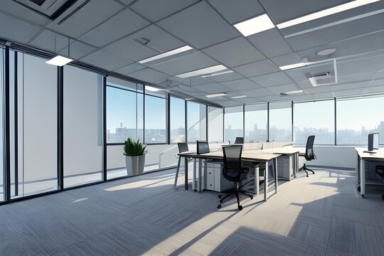 Una imagen realista de una oficina moderna y limpia, generada por inteligencia artificial