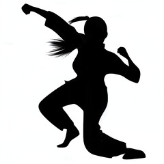 Fototapeta na wymiar silhouette of a girl playing Kung Fu