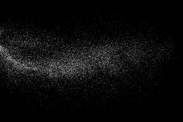 Distressed white grainy texture. Dust overlay textured. Grain noise particles. Rusted black background. Vector illustration. EPS 10.  