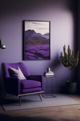 A chic and uncomplicated living space, Lavender color in color, generative ai, and photorealistic in appearance to represent a painting hanging on the wall.
