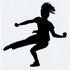 silhouette of a black woman with a sword, Kicking