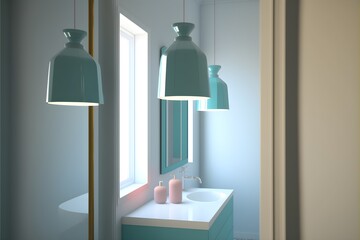 hotel pendant light mockup white glass wall, generative ai, lamp, home interior design, bathroom