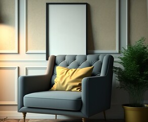 Fototapeta premium Chair Interior design with mock-up copy space on the wall