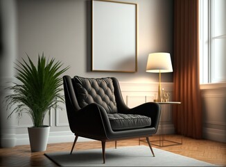 Chair Interior design with mock-up copy space on the wall