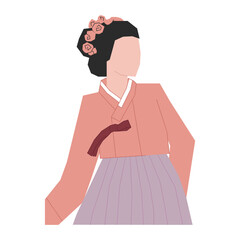 Woman in hanbok - traditional korean clothes. Traditional Korean outfits. Korean folk clothing. Vector stock illustration isolated on white background