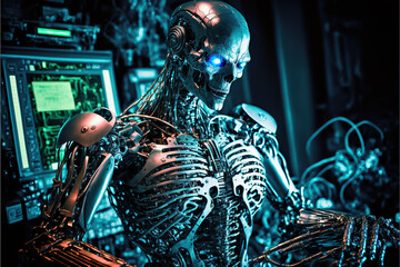 Fototapeta na wymiar a humanoid robot in an advanced research laboratory futuristic.