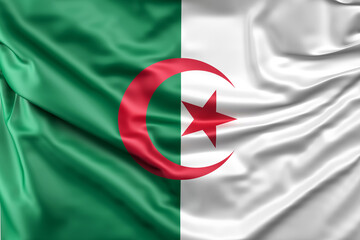Ruffled Flag of Algeria. 3D Rendering - obrazy, fototapety, plakaty