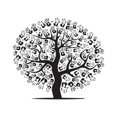 Fototapeta premium Abstract hand prints tree silhouettes black