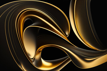 abstract minimalist curves lines black and gold. Generative AI
