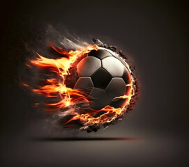 Fototapeta na wymiar Flame Soccer ball spinning on fire and glowing, Generative AI