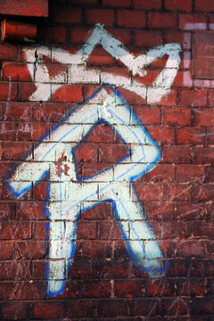 Ruch Chorzow graffiti on a brick wall