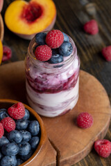 Fresh delicious yogurt made from milk with blueberry flavor