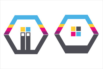 hexagon, real estate,house, home, logo, set of rainbow colorize building symbol icon vector