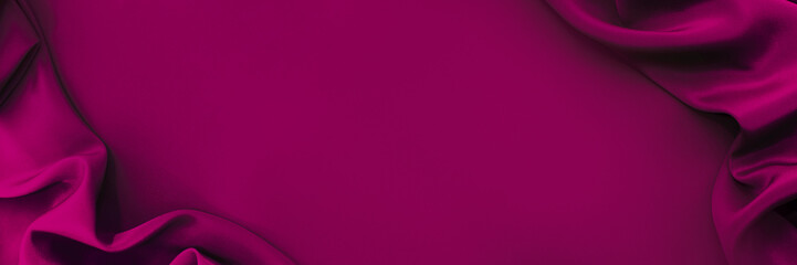 Dark purple silk satin background. Bright folds on a shiny fabric. Valentine's Day. Luxury background with empty space for design. Top view web banner