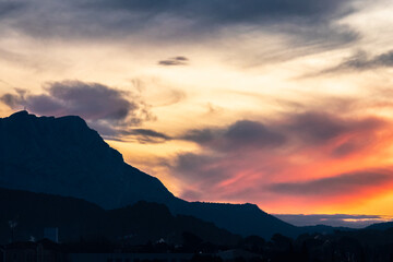 the Sainte Victoire mountain in the light of a cloudy winter morning