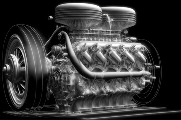 Car hybrid engine part powerful, internal combustion and electric clutch. Generation AI
