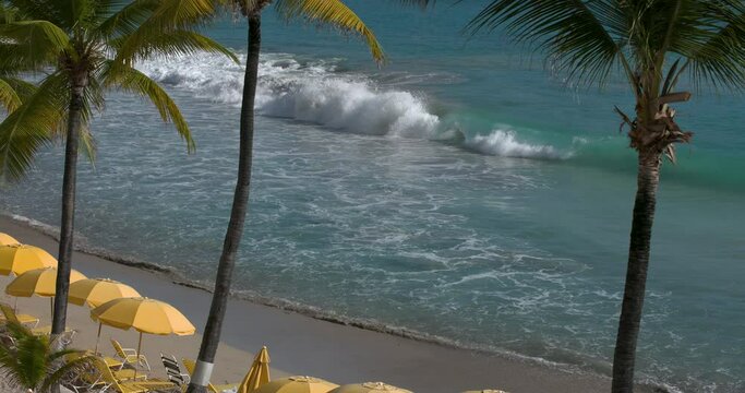 St Maarten tropical resort beach surf Caribbean. Netherlands in the Dutch Caribbean. Cruise ship vacation destination. Resort, yacht, sailboat harbor and marina. Recreation vacation.