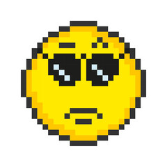 Cool face icon. Pixel art emoticons. Vector illustration.