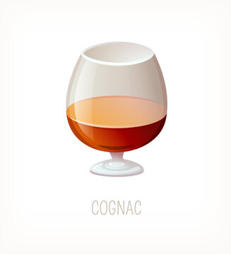 Serving of cognac in classic glass. Glass full of alcoholic drink. Isolated vector image. Liquor from classic cafe or pub menu