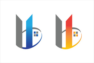 House, real estate, building, home, logo, symbol, set of circle element letters h and b icon vector design
