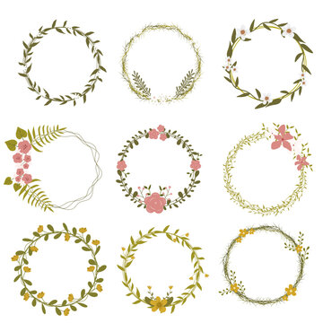 set of wedding wreaths. floral wreaths vector cliparts.