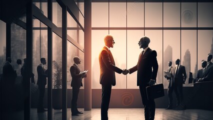 Fototapeta na wymiar Businessman handshake for teamwork of business merger and acquisition. Generative Ai.