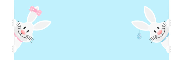 2 Weiße Osterhasen Mädchen & Junge Osterei Banner Innen Himmel
