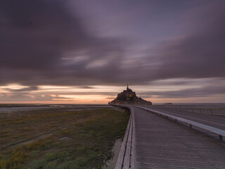 Cloudy sunset over le Mont Saint Michelle in Normandy