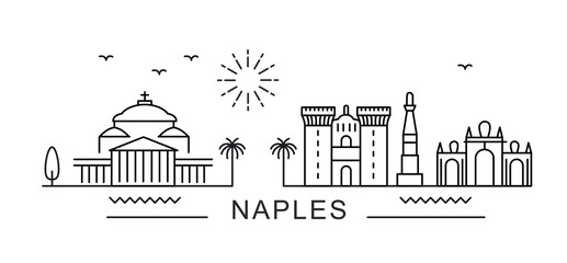 Naples City Line View. Poster print minimal design. Italy