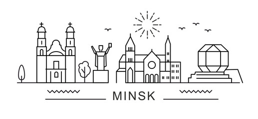 Minsk City Line View. Poster print minimal design. Belarus - obrazy, fototapety, plakaty