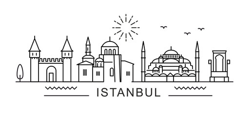 Istanbul City Line View. Poster print minimal design. Turkey