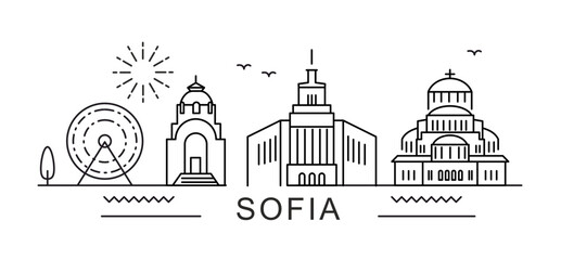 Sofia City Line View. Poster print minimal design. Bulgaria - obrazy, fototapety, plakaty