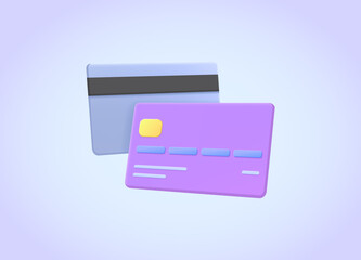 Credit cards front and back side vector illustration. Plastic card icon 3d concept for landing page, web, mobile app, poster, banner, flyer.