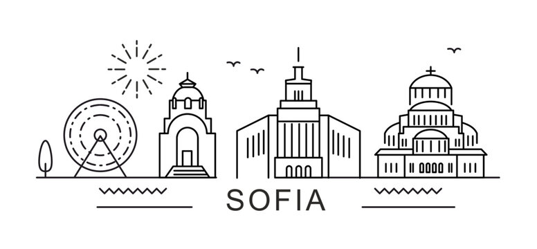 Sofia City Line View. Poster print minimal design. Bulgaria