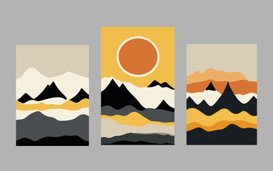 Set of vertical abstract backgrounds or card templates in modern colors, vector illustration in popular art style