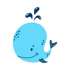 Cute funny whale. Vector illustration, isolated on a white background. Scandinavian style flat design. Concept for children print.	