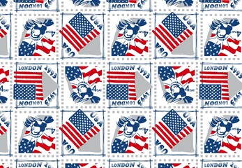 American flag banner with colorful pattern