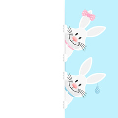 Weiße Osterhasen Mädchen & Junge Osterei Vertikales Banner Rechts Himmel